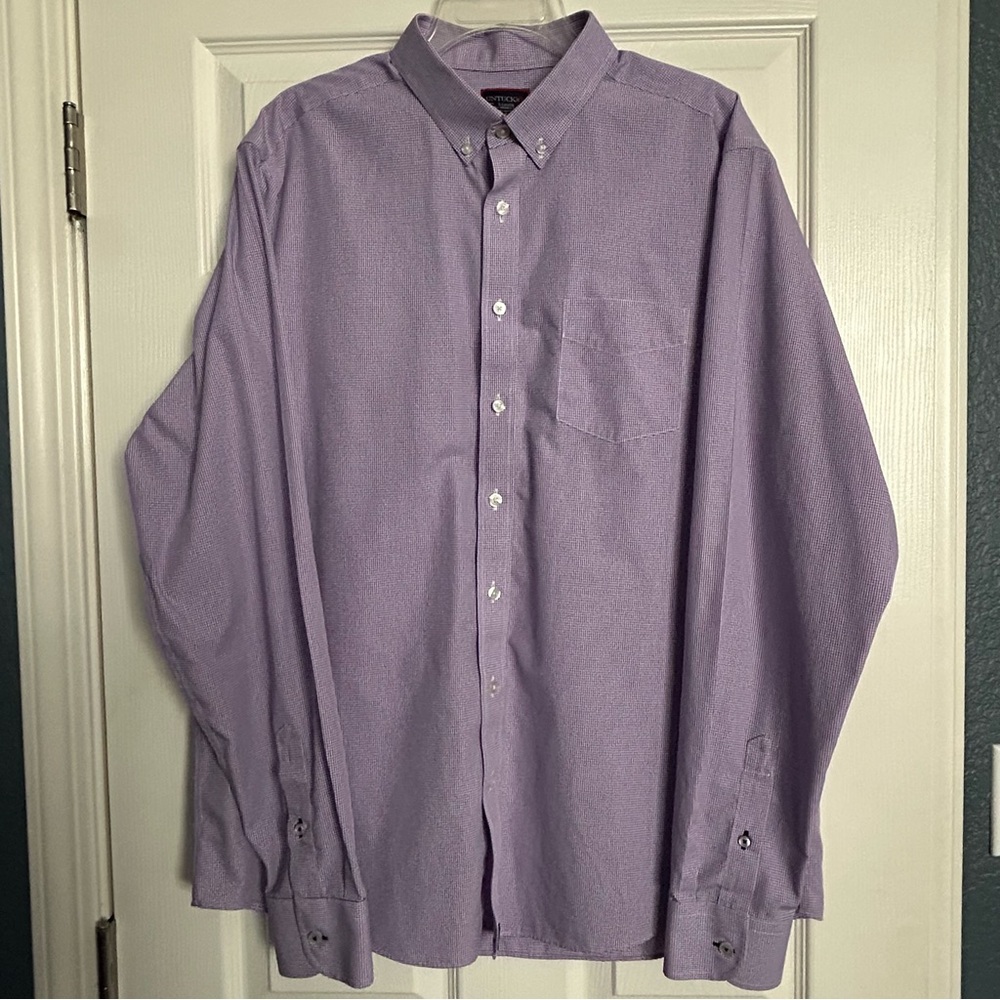 UNTUCKit Men's Shirt X Large Tall Wrinkle Free Button Down Purple White Classic
